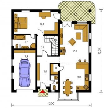 Spiegelverkehrter Entwurf | Grundriss des Erdgeschosses - BUNGALOW 37